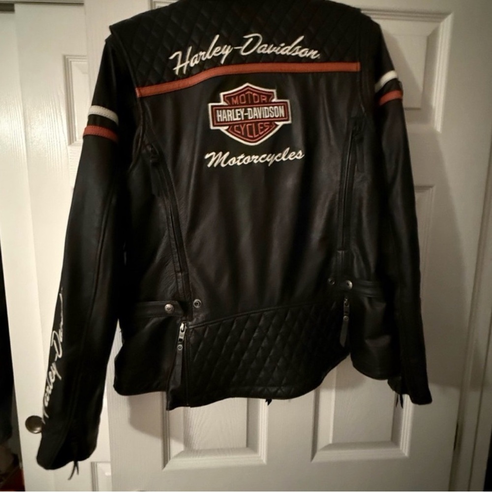 HARLEY DAVIDSON MISS ENTHUSIAST TRIPLE VENT MOTORCYCLE BLACK LEATHER jacket - Picture 3 of 4
